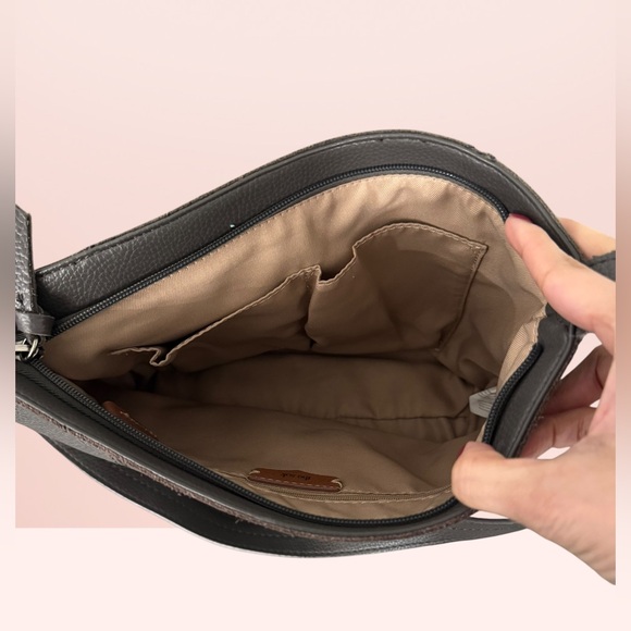 The Sak Pebbled Leather Shoulder Bag Gray Hobo Purse - Picture 6 of 8